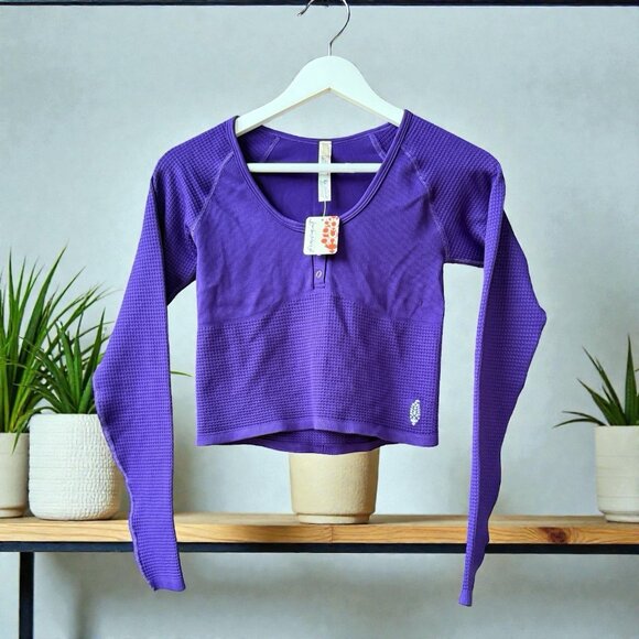 Free People Tops - Free People Movement Women’s Purple Long Sleeve Waffle Henley Pullover Size M/L